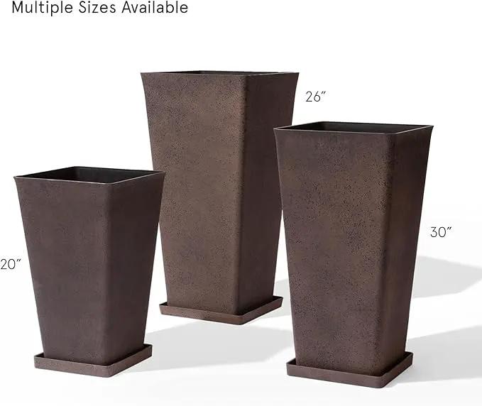 LA JOLIE MUSE Tall Outdoor Planters Set of 2, 20 inch Large Tapered Square Planters for Indoor/Outdoor Plants, Large Outdoor Flower Pots for Front Door, Patio and Deck by GreenHaven Gardens