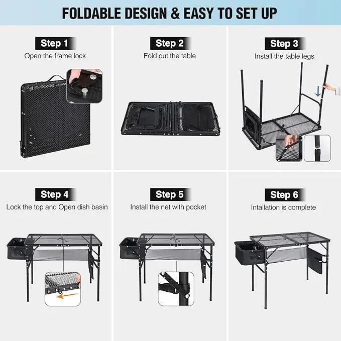 RedSwing Portable Grill Table with Sink for Outside, Aluminum Frame Folding Grill Stand Table for Outdoor Camping Picnic BBQ, Lightweight Adjustable Height, 36 x 20 x 31 Inches, Black by GreenHaven Gardens