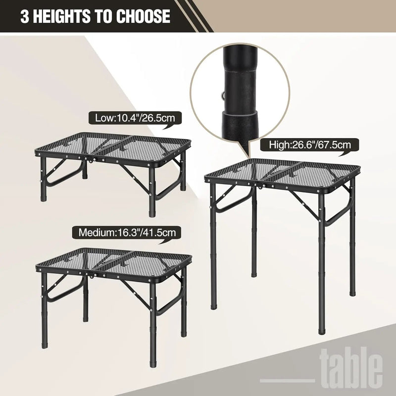 REDCAMP Small Folding Grill Table for Outside, 3 Heights Adjustable Lightweight Portable Metal Aluminum Outdoor Grill Table for Camping Picnic Cooking BBQ, Black 24x16 inches by GreenHaven Gardens
