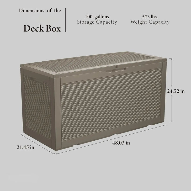 100 Gallon Waterproof Deck Box, Lockable Resin Storage Box for Patio Furniture Cushions Garden Tools and Outdoor Delivery Storage, Coffee by GreenHaven Gardens