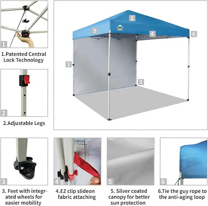 CROWN SHADES 8x8 Pop Up Canopy with 1 Side Wall - Beach Tent with One Push Setup - Outdoor Sun Shade for Events, Parties, Camping - Gazebo with STO-N-Go Cover Bag (Sky Blue) by GreenHaven Gardens