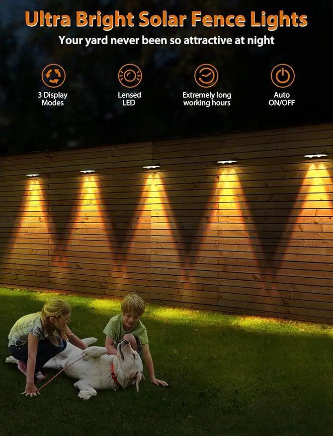 Solar Fence Lights ,Warm White & Cold White & Mixed Color 3 Modes Bright Lens LED Dusk to Dawn Deck Light, Fence Solar Lights Outdoor Waterproof,Solar Outdoor Lights for Backyard/Railing/Wall (4Pack) by GreenHaven Gardens
