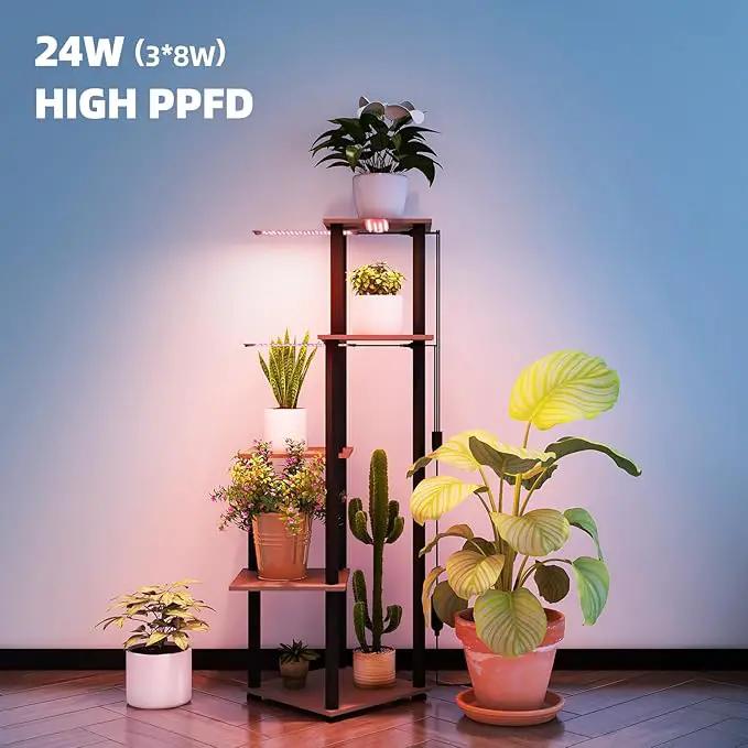 Barrina Plant Stand with Grow Lights Full Spectrum, 5 Tier Potted Corner Plant Shelf with Grow Lights Panel, Dimmable 24W (3 x 8W) LED Plant Light with Timer for Patio Garden, Living Room by GreenHaven Gardens