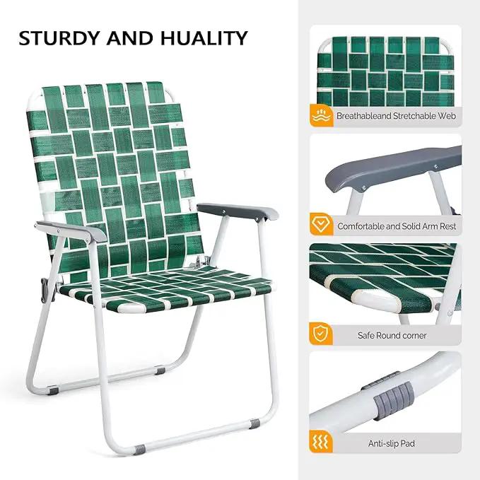 VINGLI Patio Lawn Webbed Folding Chairs Outdoor Beach Portable Camping Chair for Yard, Garden (2, Dark Green, Oversized) by GreenHaven Gardens