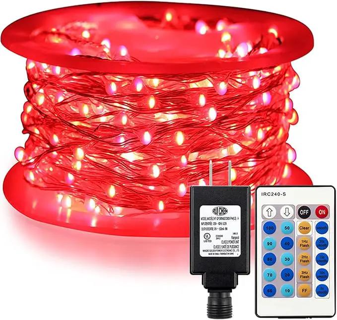RUICHEN Red Dimmable Fairy Lights Plug in, Super Long 165 Ft 500 LED Twinkle String Lights with Remote, Waterproof Silver Wire Firefly Lights for Christmas Wedding Party Bedroom Patio Garden by GreenHaven Gardens