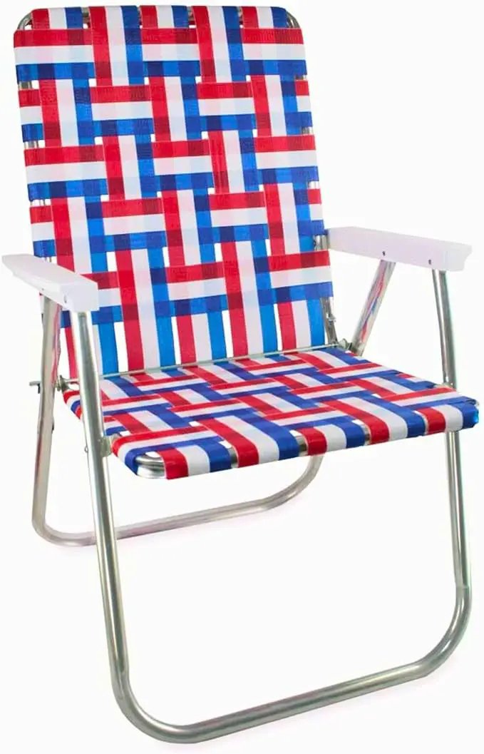Lawn Chair USA Folding Aluminum Outdoor Patio Lawn Chair | Heavy-Duty Webbed Chairs for Camping, Sports, Beach, Yard & Tailgating | Lightweight Portable | Classic - American Flag by GreenHaven Gardens