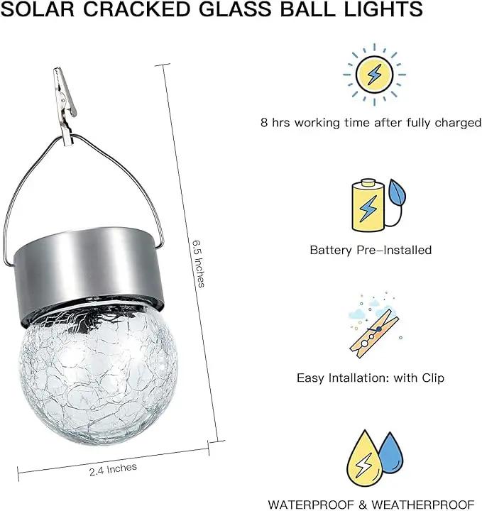 SUNWIND Hanging Solar Ball Lights Outdoor - 8 Pack Cracked Glass Decorative Garden Lights Waterproof Solar Lanterns for Yard, Patio, Fence, Tree, or Holiday Decoration(White) by GreenHaven Gardens