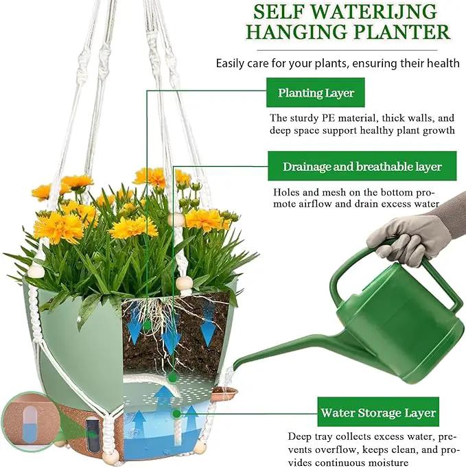 10 Inch Hanging Planters for Indoor Plants, 2 Pack Self Watering Hanging Baskets Flower Pots with Drainage Hole, Visual Reservoir & 2 Kinds of Plant Hanger for Outdoor Garden Home Decor by GreenHaven Gardens