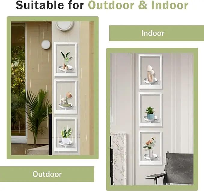 Picture Frame Plant Holder, Wall Mount Plants shelf Indoor Outdoor, Metal Hanging Planters Stand Decor, Window Planter Hanger Shelves, Modern Floating Ornament Rack Art for Home & Garden(White 3pc) by GreenHaven Gardens