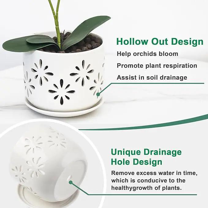 EFISPSS Orchid Pot-5+6 Inch,Ceramic Drainage Orchid Pots with Holes, Enhance Good Ventilation and Drainage,Orchid Pots Indoor/Outdoor Plants or Repotting by GreenHaven Gardens