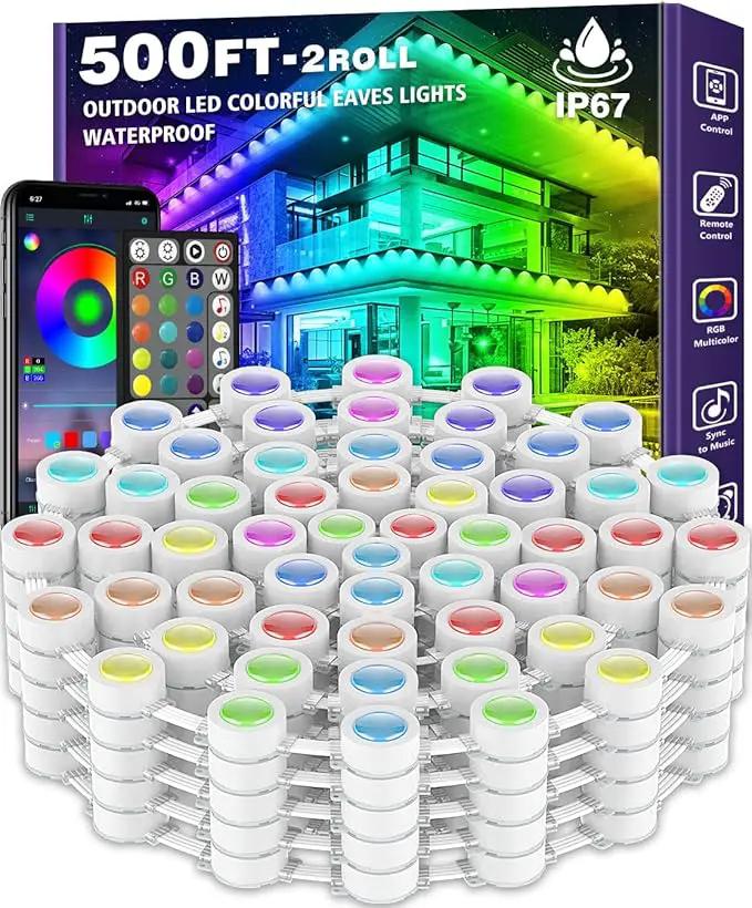 500FT Permanent Outdoor RGB Lights,IP67 Waterproof Smart LED Eaves Lights with App/Remote Control,for Christmas and All Holiday Decor,Daily and Accent Lighting,House Roof and Garden Lighting by GreenHaven Gardens