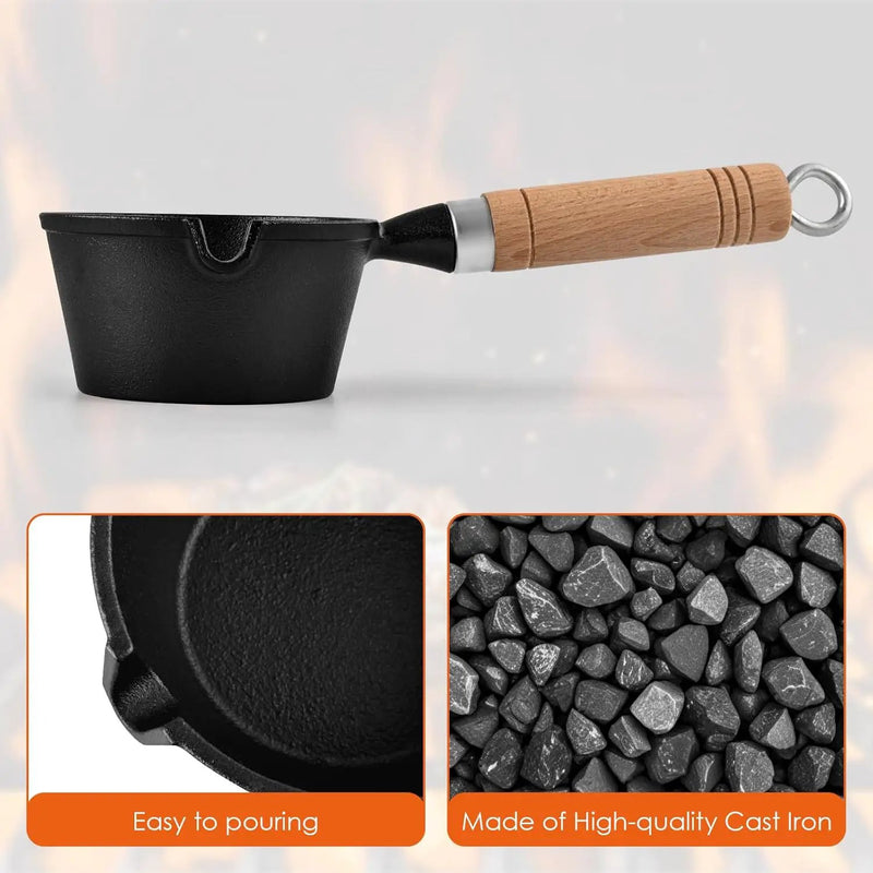 BBQ Mop Brush and Cast Iron Sauce Pot Set, 8Pcs Barbecue Accessories Include Basting Melting Pot, 2 Size Wooden Handle Sauce Mops with 4Pcs Replacements and Oil Brush for Meat Smoker, Grill, Stove by GreenHaven Gardens