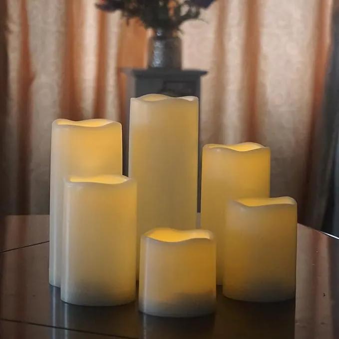 Waterproof Outdoor Battery Operated Flameless Pillar Candles with Timer White Plastic Realistic Flickering Fake Electric LED Lights for Lantern Garden Wedding Christmas Decorations 6 Pack by GreenHaven Gardens