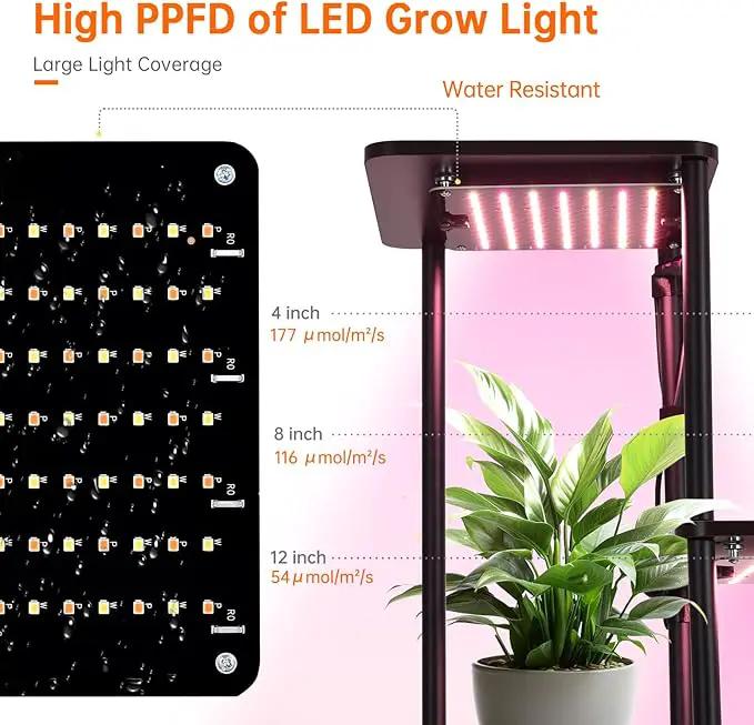Indoor Plant Stand with Grow Lights , 7 Tier Corner Wooden Tall Grow Light Stand for Indoor Plants , Full Spectrum Dimmable 50W(5x10W) LED Grow Light Panel with Timer for Garden , Living Room by GreenHaven Gardens