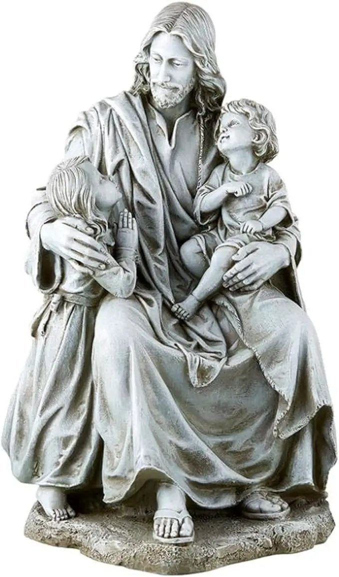 Avalon Gallery Garden Statue - Stone Resin Indoor/Outdoor Catholic Sculpture, 16.5" Tall, Jesus with Children by GreenHaven Gardens