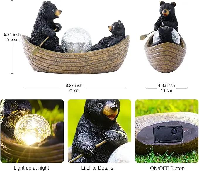 Goodeco Solar Bears Boating Statue - Waterproof Outdoor Bear Decor with Solar Gazing Ball Lights - Great Gift for Bear Lovers and Garden Enthusiasts - Ideal Gifts for Mom & Birthdays by GreenHaven Gardens