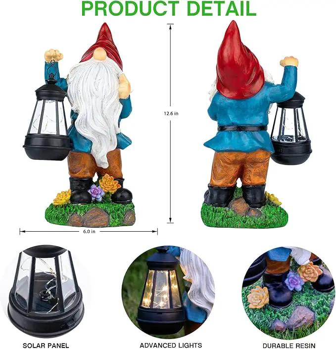 Solar Garden Statue Lights Gnome Figurine with Solar Lantern, Outdoor Garden Succulent Ornaments Waterproof Christmas Decoration for Outside Patio Yard Lawn Decor by GreenHaven Gardens