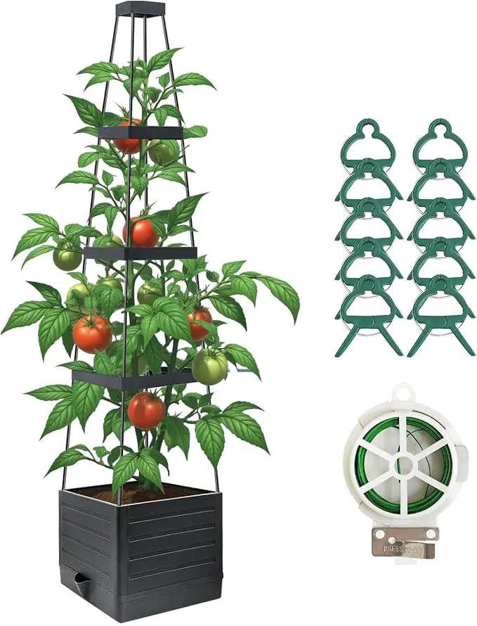 Raised Garden Bed Planter Box with Trellis, 58”Tomato Planter with Trellis for Climbing Plants Vegetables Vine Flowers, Self-Watering Tomato Cage for Garden Patio Outdoor & Indoor by GreenHaven Gardens