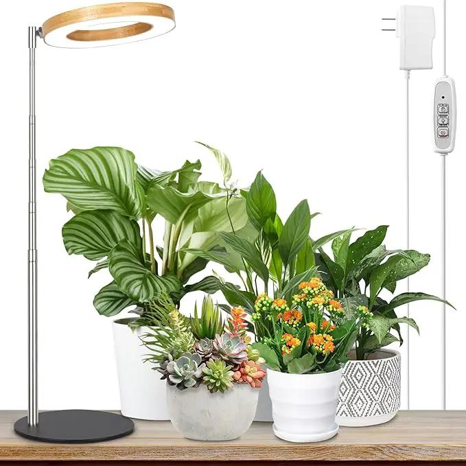 LORDEM Bamboo Grow Light for Indoor Plants, Full Spectrum Plant Light for Indoor Growing, Desk LED Grow Lamp with Auto On/Off Timer for 4H/8H/12H, 4 Dimmable Levels, Height Adjustable, 1 Pack by GreenHaven Gardens