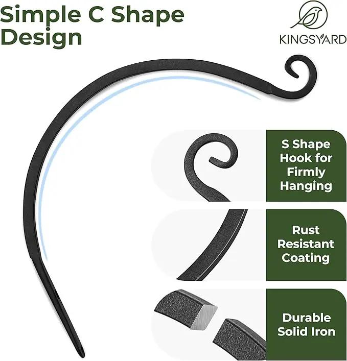 Kingsyard 2-Pack Wall Plant Hanger Outdoor - Heavy Duty Metal Hanging Bracket Hooks for Hanging Plant, Bird Feeders, Lanterns, Wind Chimes Outdoor & Indoor, 8-Inch/Black by GreenHaven Gardens