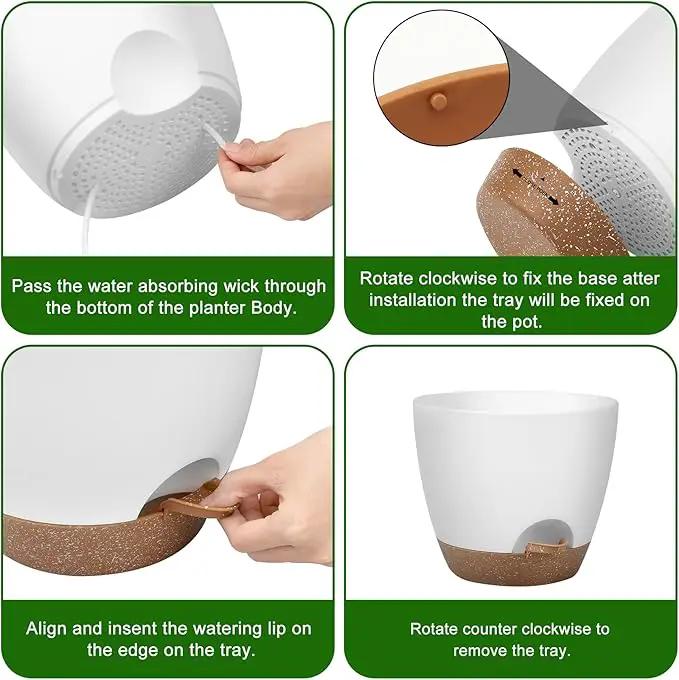 Plant Pots 12/10/9 Inch Self Watering Pots, Set of 3 Plastic Planters with Drainage Holes and Saucers,Plastic Flower Pots,Nursery Planting Pot for Indoor Out Door Plants(White) by GreenHaven Gardens