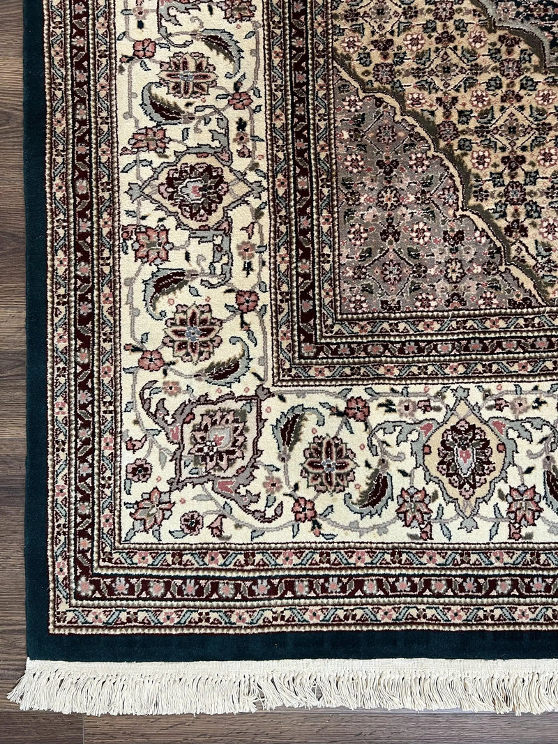 Sino Persian Rug 9x12, Dark Green and Ivory, Medallion, Mahi Herati, Elegant Oriental Carpet, Wool Hand Knotted Traditional Room Sized Rug by Jewel Rugs