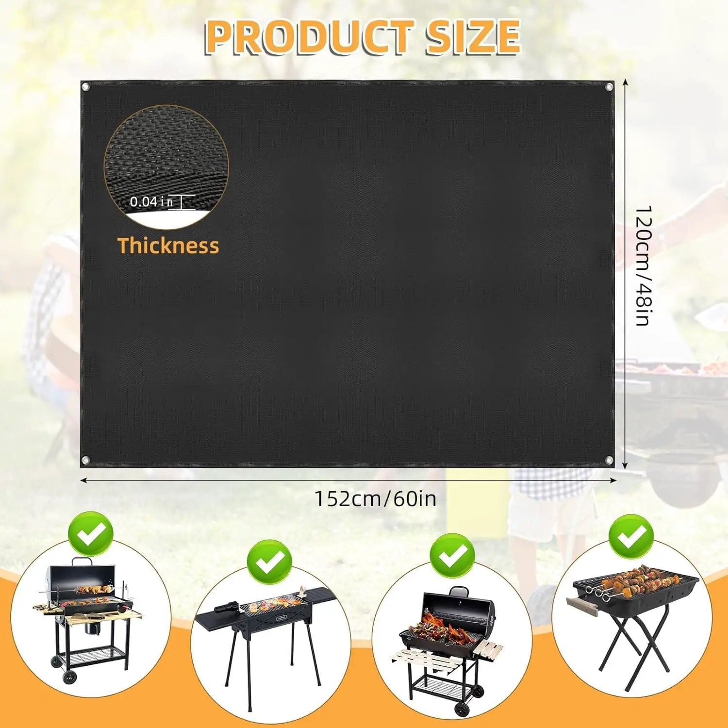 Under Grill Mat for Outdoor Grilling, 60 x 48 inches Double-Sided Fireproof Waterproof BBQ Protector for Deck and Patio Under Grill Mat for Outdoor BBQ by GreenHaven Gardens