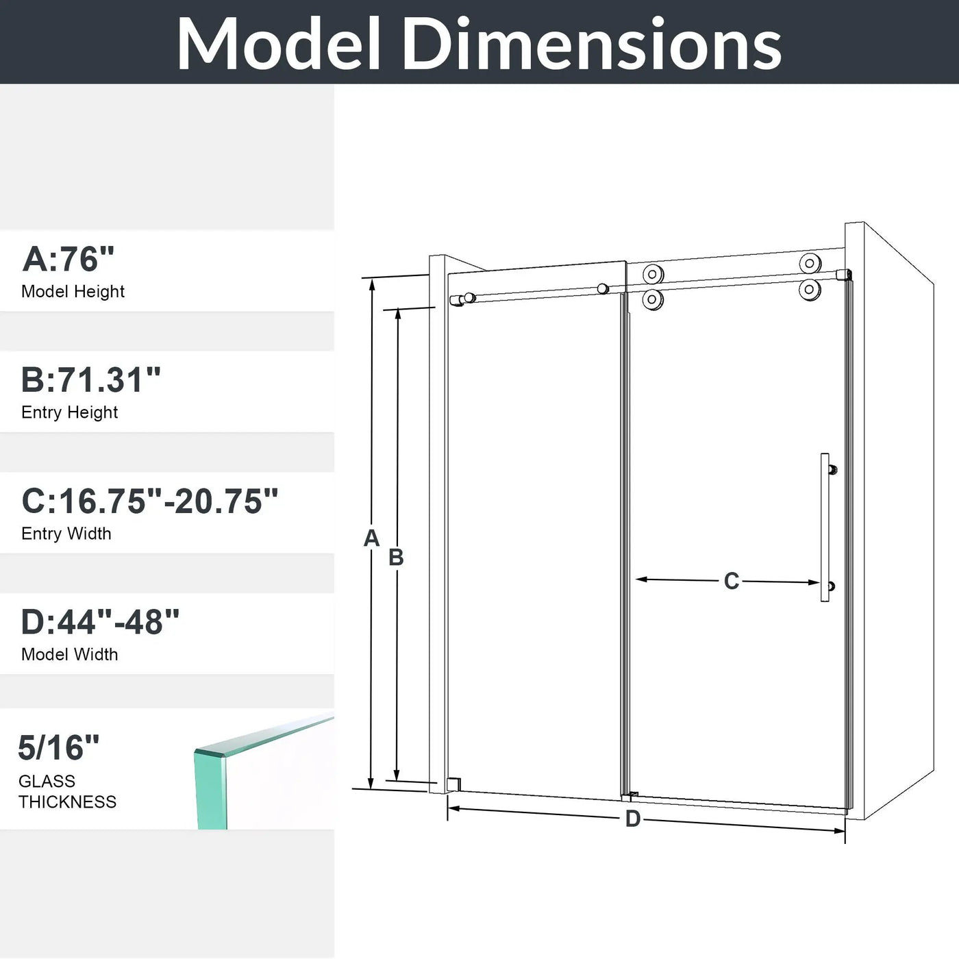 Frameless Single Sliding Shower Door With Clear Tempered Glass by HouseOfZazla