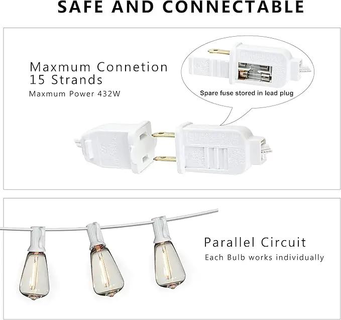 DAMAING LED Outdoor String Lights 100FT Patio Lights with 52 Shatterproof Edison Bulbs,Dimmable Hanging Lights,Waterproof String Lights for Outside Wedding,Bistro,Porch,Backyard,2200K by GreenHaven Gardens