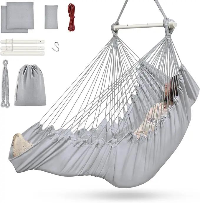 Outerman Hammock Chair, Hanging Chair with 3 Cushions and Foot Rest Support, Sturdy Metal Spreader Bar Max 440 Lbs, Swing Chair for Bedroom, Indoor & Outdoor, Patio, Porch or Tree（Gray） by GreenHaven Gardens