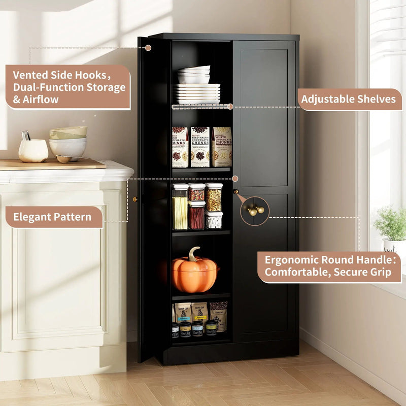 Kitchen Pantry Cabinet With 4 Adjustable Shelves, Heavy Duty Freestanding Organizer by Unique Piece Furniture
