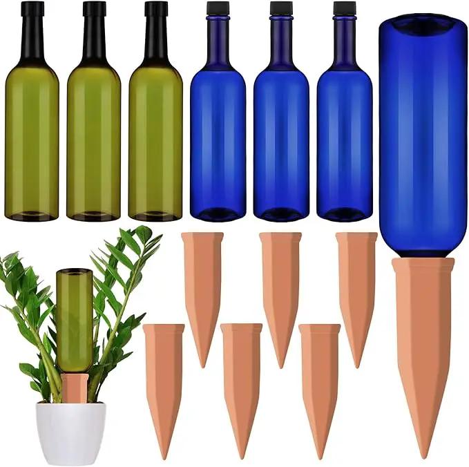 6 Sets Plant Watering Devices Include Terracotta Self Watering Spikes and 26 oz Plastic Bottles, Slow Release Vacation Insert Automatic Plant Waterer Device (Blue Green and Terracotta) by GreenHaven Gardens