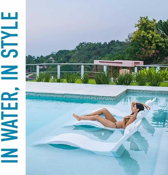 Ledge Lounger - Signature Chaise Deep - Inside Pool & Sun Shelf Lounge Chair - Designed for Deep Shelves 10”-15” - Compatible with All Pool Types - Poolside & Sun Deck Tanning - Set of 2 - Sandstone by GreenHaven Gardens