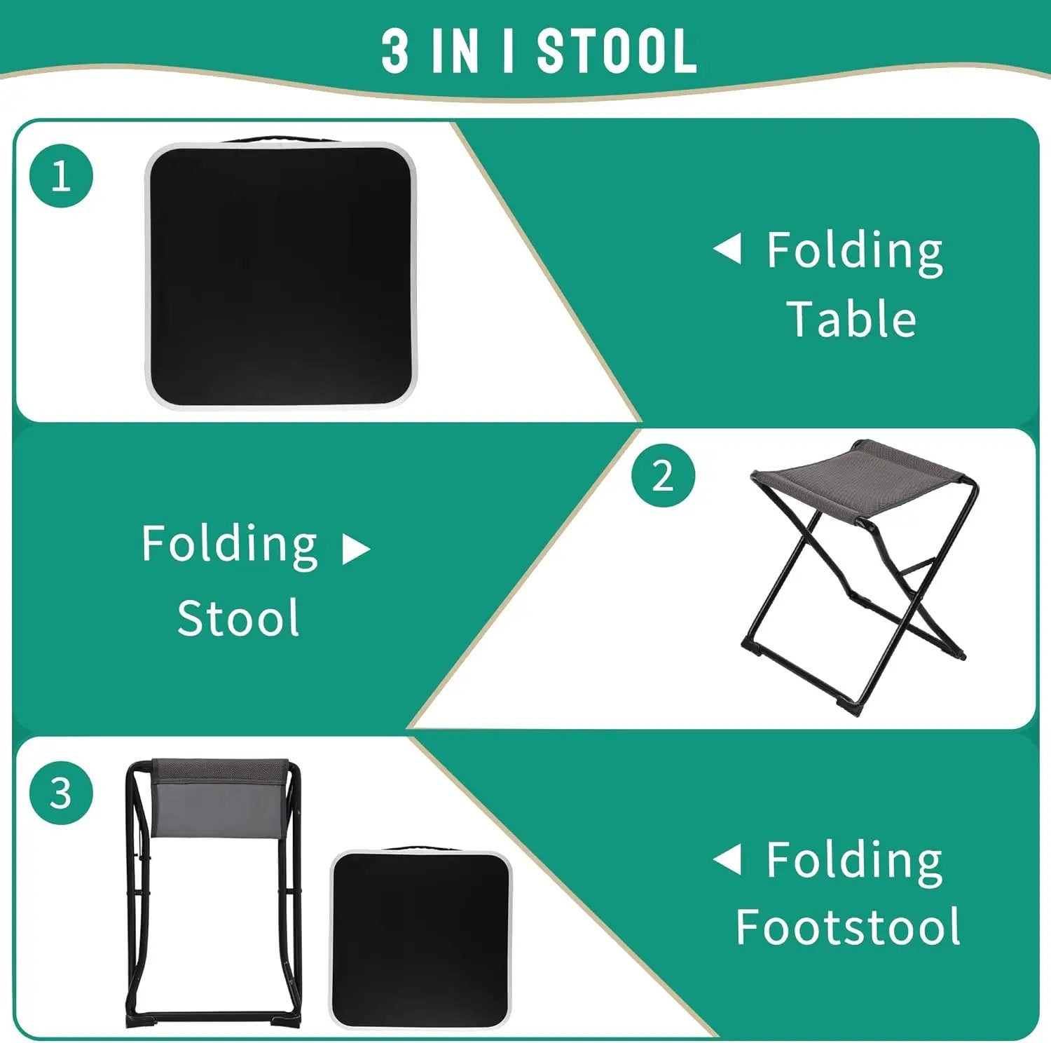 SUNNYFEEL 3 in 1 Folding Camping Table and Stool, Footrest, Lightweight Up to 300 LBS, Easy to Carry, Portable Camp Stool for Beach, Fishing, Trip, Picnic, Lawn, Concert Outdoor by GreenHaven Gardens