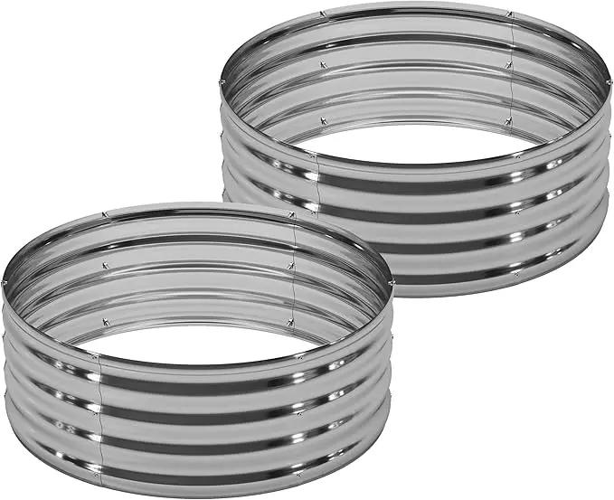 2PCS 3x3x1FT Galvanized Raised Garden Bed Kit,Vegetable Boxes-Round Metal Flower Box,Large Planter Raised Beds Outdoor Garden for Planting,Fruit,Herb-Sliver by GreenHaven Gardens