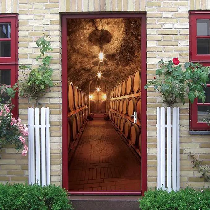 3D Door Stickers Murals - Peel and Stick Wine Cellar Theme - Removable PVC Waterproof Door Poster for Bedroom & Living Room - 37.4" x 78.7" by GreenHaven Gardens