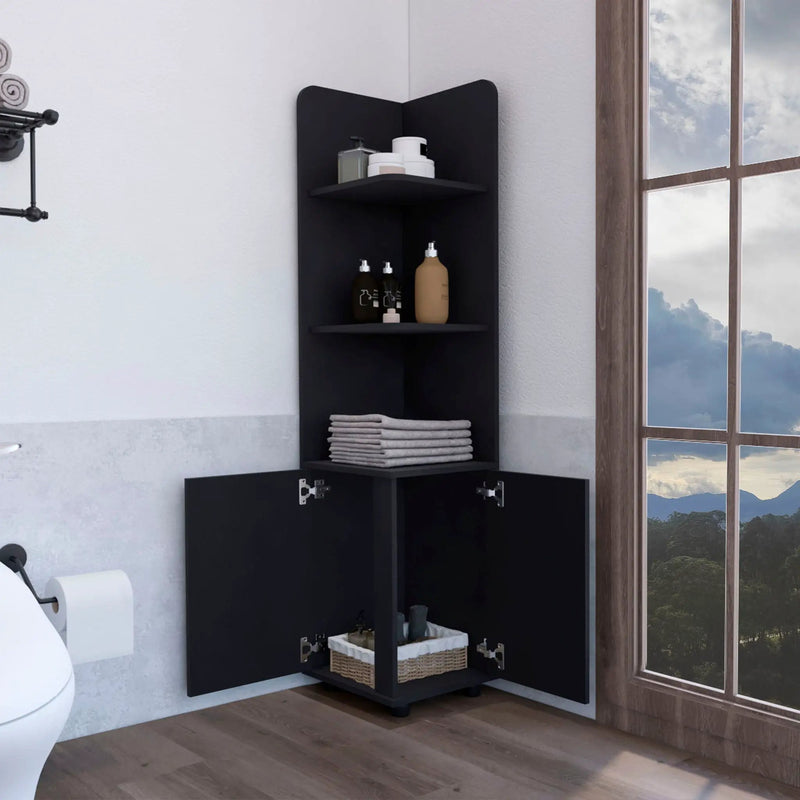 Corner Cabinet Tall With 3 Tier Shelf And 2 Door - Black by HouseOfZazla