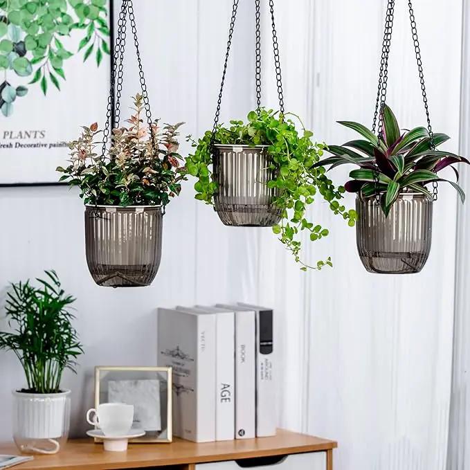 4.5 Inch 2 Pcs Self Watering Hanging Planter Indoor Plant Pots Drainage Holes, Outdoor Small Hanging Planters Flower Pot Basket, Visible Water Level, Plant Hanger Home Decor, Gardening by GreenHaven Gardens