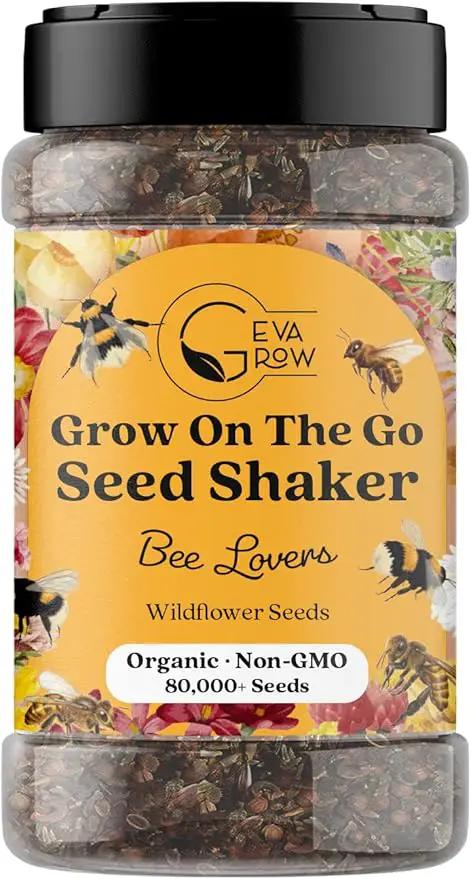 Mini Wildflower Seed Shaker - Save The Bees Seed Mix, by GevaGrow | 80,000+ Seeds | Pollinator & Bee Attracting Flower Seeds Bulk for Planting in Pots & Outdoor Gardens | 2 Ounce by GreenHaven Gardens