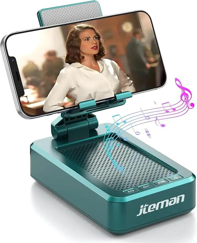 JTEMAN Cell Phone Stand with Wireless Bluetooth Speakers,Angle Adjustable Strong Pedestal Phone Stand for Desk,HD Sound and Bass Bluetooth Speaker Compatible with All Mobile Phones(Green) by GreenHaven Gardens