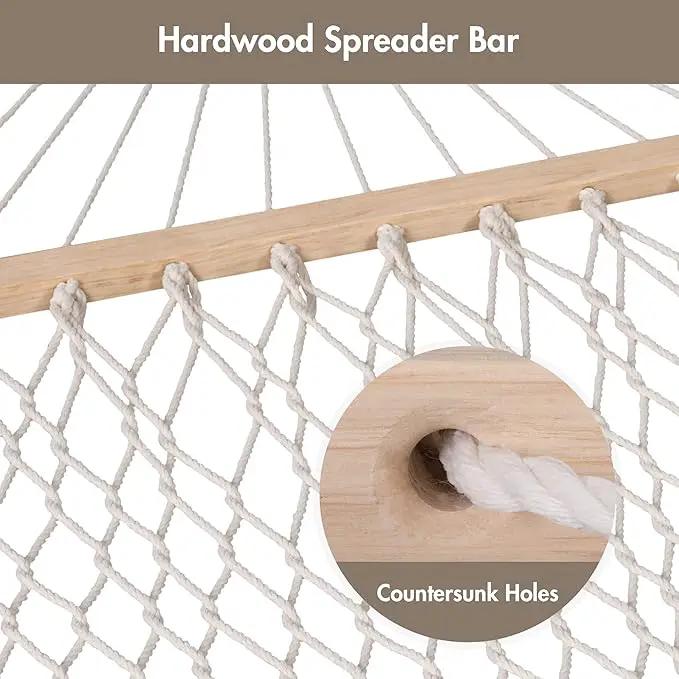 ANOW 2 Person Hammock with Spreader Bars, Rope Hammock with Pad for Outside, 450 LBS Weight Capacity, Light Brown by GreenHaven Gardens