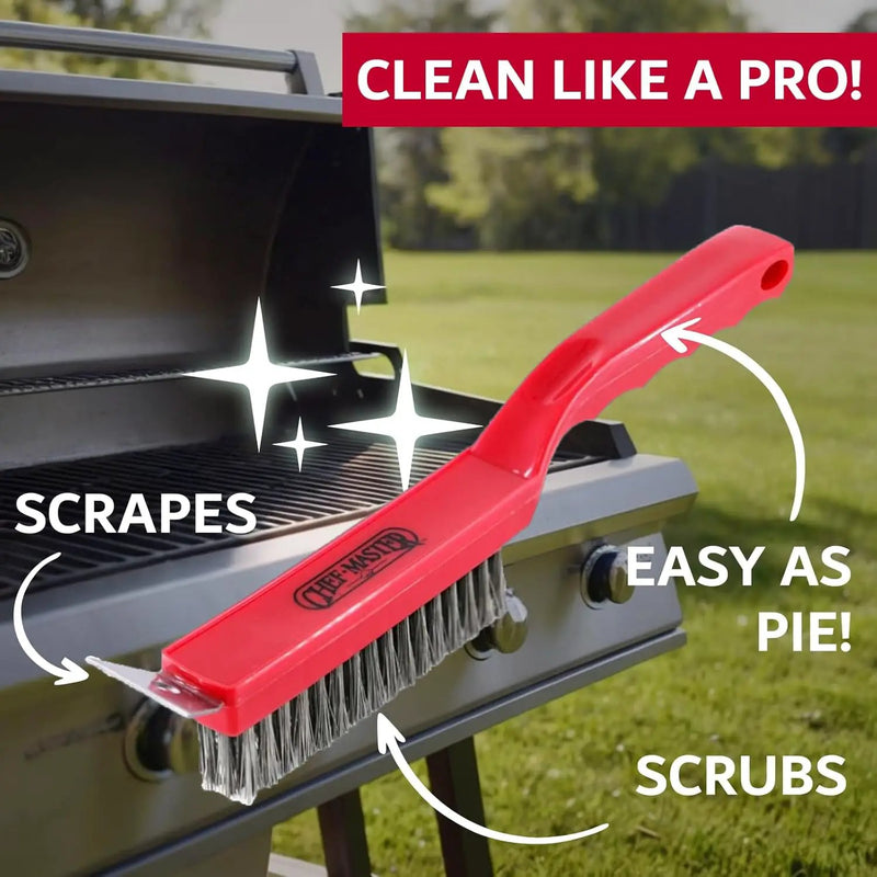 Chef Master Grill Brush & Scraper, Heavy Duty Plastic Handheld Grill Cleaning Brush, Scraper Head with Tough Wire Bristles Grill Brush for Grill Grates, Outdoor BBQ Grill & Grilling Accesories - 90044 by GreenHaven Gardens