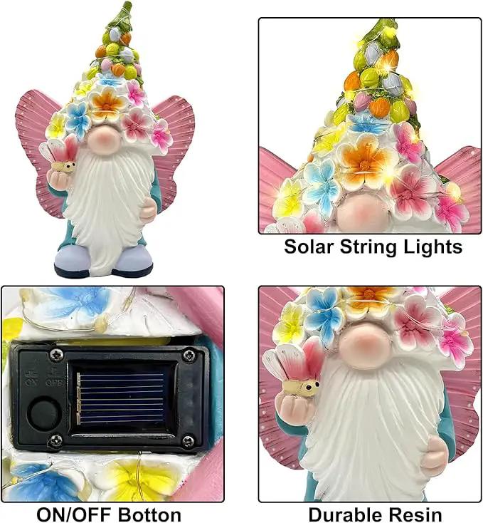 BAYN Garden Gnome Statues Outdoor Decor, Solar Powered Outdoor Gnome with Butterfly Wing Decorative Yard Garden Lights Art Gifts with 11 Warm White LEDs by GreenHaven Gardens