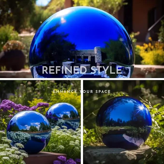 10 Inch Stainless Steel Gazing Globe,v2croft Hollow Ball Mirrored Surface Polished Shiny Sphere,Garden Stainless Steel Gazing Ball for Outdoor Lawn Pond Yard Ornament(Blue) by GreenHaven Gardens