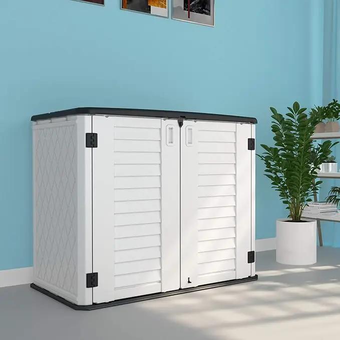 HOMSPARK Storage Shed Weather Resistance, Multi-Purpose Outdoor Storage Cabinet for Backyards and Patios, Horizontal Storage Shed for Lawnmower, Patio Accessories (White 1, Large - 26 cu.ft) by GreenHaven Gardens