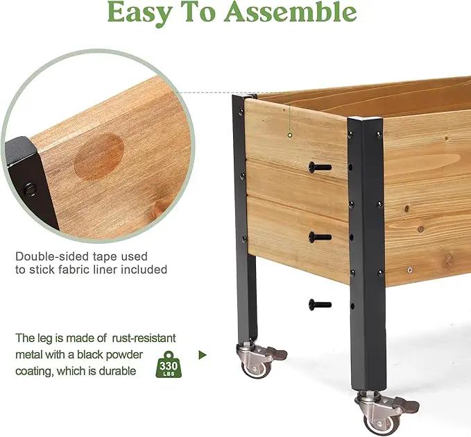 Wood Rectangular Garden Planter Box with Wheel Raised Garden Bed Outdoor,Planters for Outdoor Plants 37 * 13 * 15 Elevated Planter Box for Herbs Vegetables Flowers Outdoor Patio Deck Balcony by GreenHaven Gardens