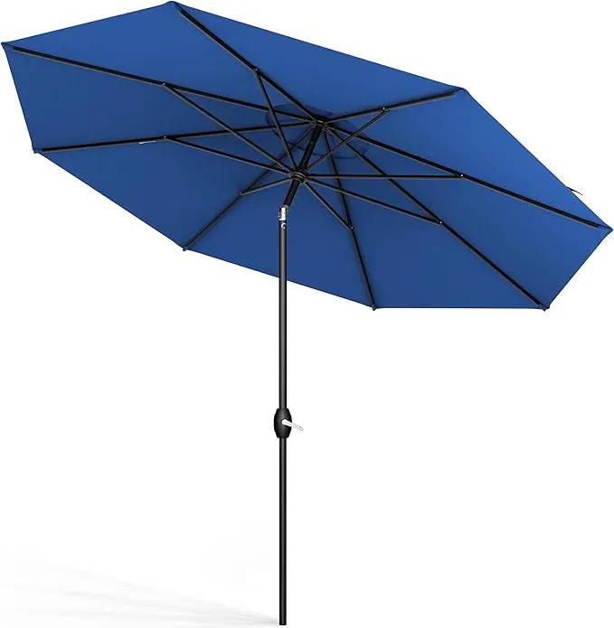 Midtown Umbrellas Sunbrella Umbrella 8 Feet Outdoor Umbrella With Sunbrella Dark Blue Acrylic Fabric - Auto-Tilt Aluminum Frame Patio Umbrella For Backyard, Deck, Garden, Pool - Black Pole by GreenHaven Gardens