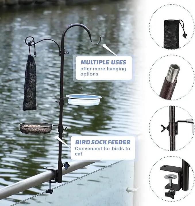 Deck Bird Feeding Station | Premium Multi Feeder Hanging Kit with Bird Bath & Sock Feeder | Attracts Wild Birds, Planter Hanger Hook for Outdoor Deck, Patio, Garden by GreenHaven Gardens