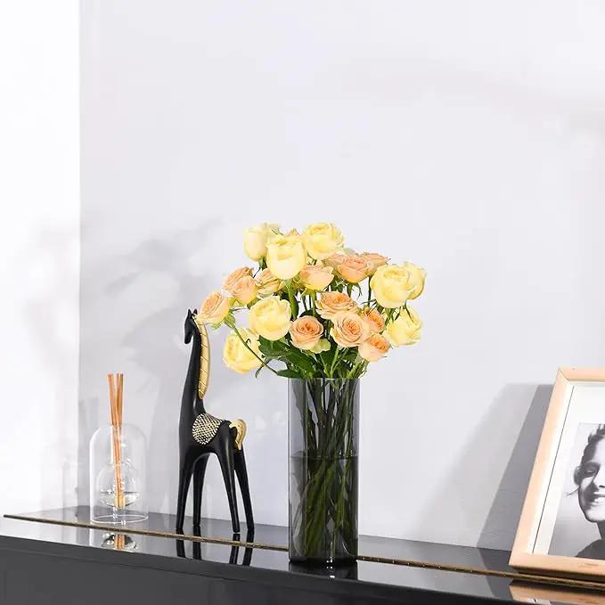 Flower Vase, Non-breakable Vases, 4" W x 8" H, Acrylic Grey Vase, Aesthetic Room Decor Cylindrical Modern Flower Vases for Table Centerpiece, Home Decor, Women Floral Arrangement Gift by GreenHaven Gardens