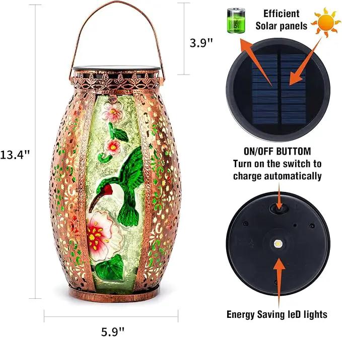 Larekook Outdoor Solar Lantern-Waterproof Hummingbird Hanging Metal Decorative Lights for Patio Table Garden Pathway Yard with Super Bright Warm White LED,Large Solar Panels,Auto On/Off Sensor by GreenHaven Gardens